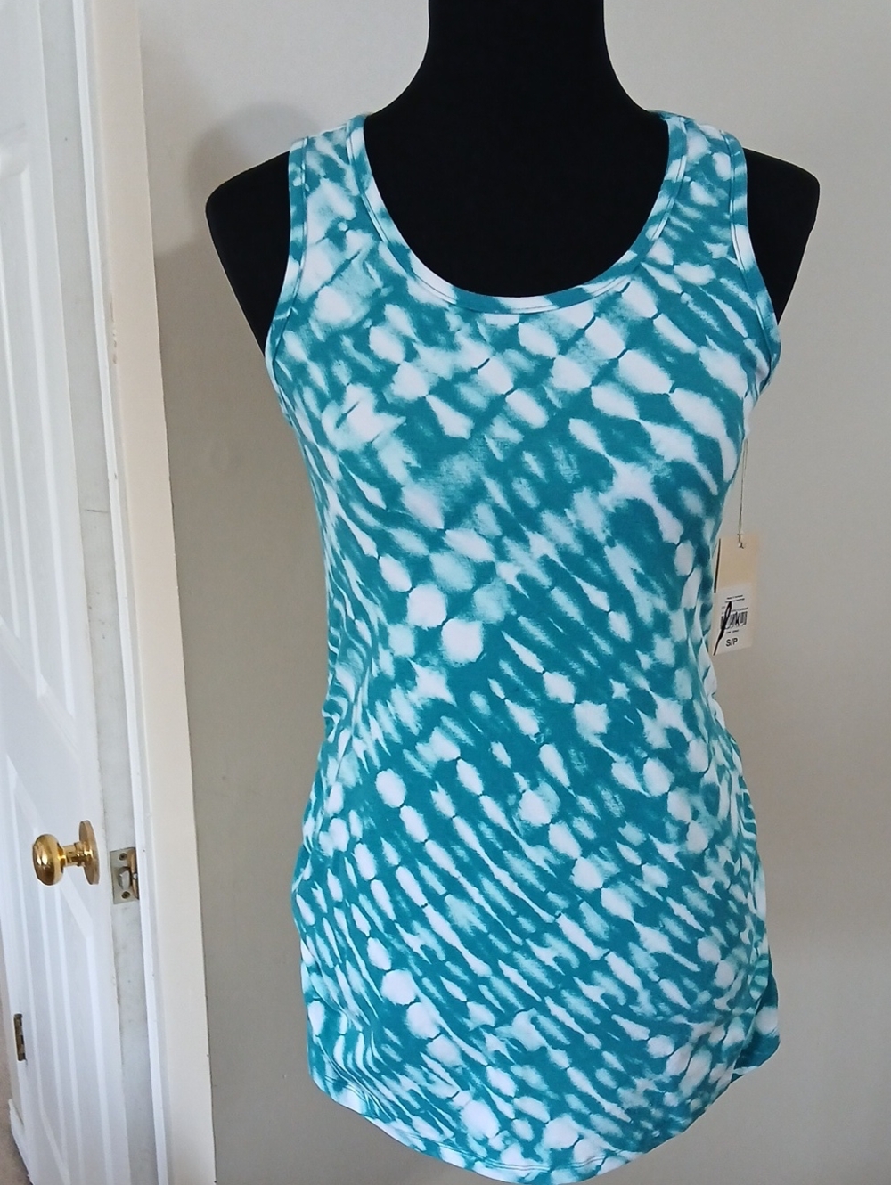 Maternity Paisley Sky Teal and White Tie-Dye Tank Top